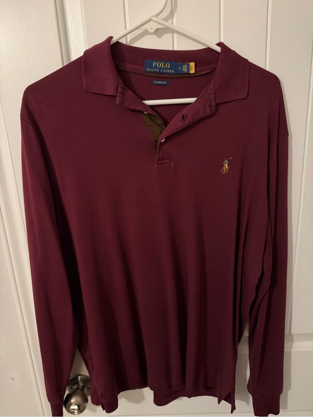 Ralph Lauren Long-Sleeve Polo Shirt - Burgundy with Gold Logo